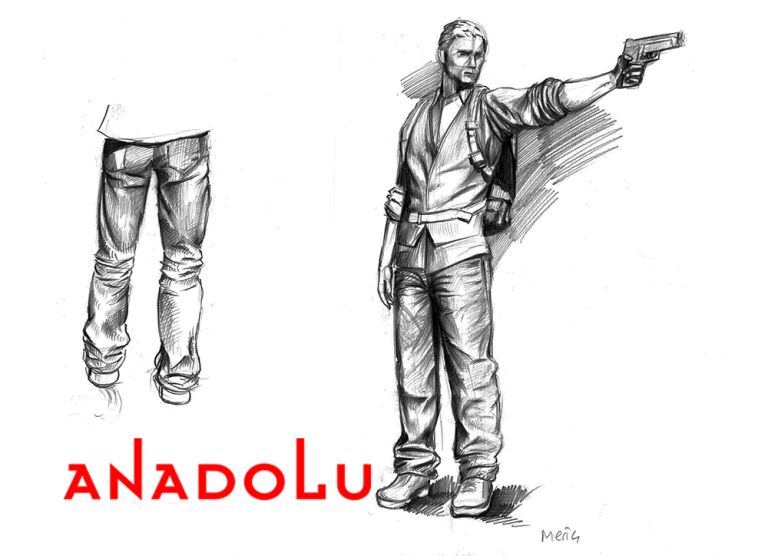 Karakalem Silahlı Atış Yapan İnsan Çizimleri