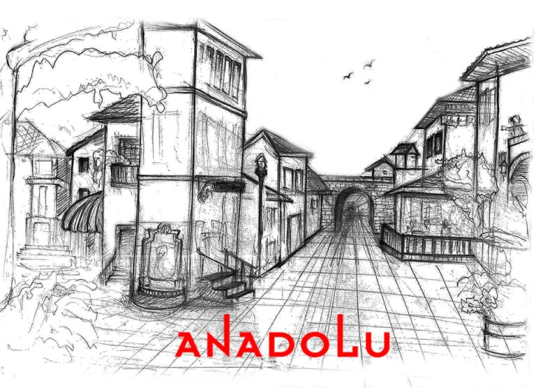 Karakalem Bir Sokak İmgesel Çizim Örneği